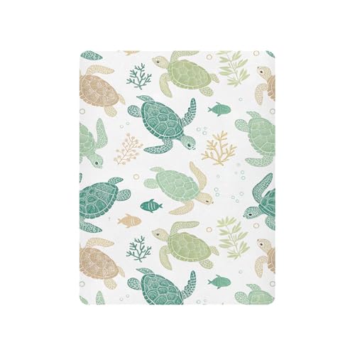 Image of Crib Sheet for Boys Girls, Sea Turtles Fitted Crib Sheet Super Soft Breathable for Playard Mattress, Nursery Sheet, 27x39 in