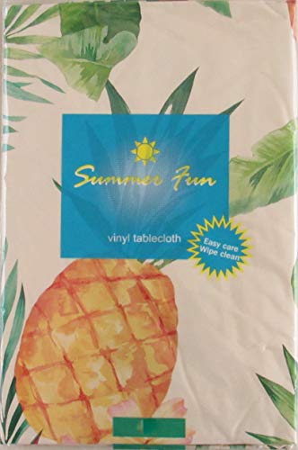 Tropical Pineapples Floral Collage Vinyl Flannel Back Tablecloth (52" X 52" Square) #TOP5