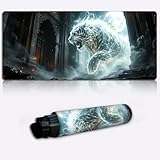 LJSPTU Esprit Spectral du Tigre Tapis de Souris de Jeu Base en Caoutchouc antidérapante Accessoire de Bureau imprimé Fantaisie pour la Maison Cadeau Fantaisie 600 * 350 * 4mm