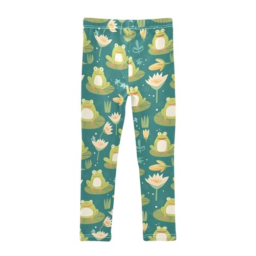 Cute Cartoon Frogs Girls' Leggings Toddler Doodles Lily Pads Kids Yoga Pants Dance Active Tights 4T2