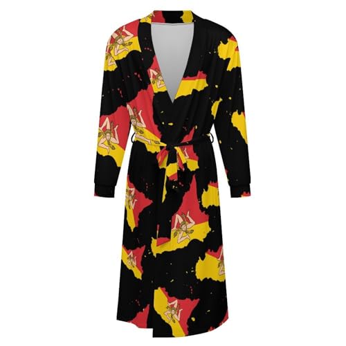 Flag Map of Sicilian Soft Robe Long Sleeve Bathrobes V Neck Sleepwear Spa Robes with Belt Men Woman4