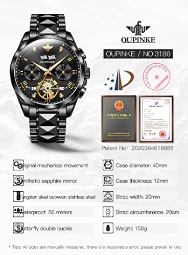 Image of OUPINKE Watches for Men Automatic Skeleton Self Winding Dress Wrist WatchBusiness Waterproof Luminous Tungsten