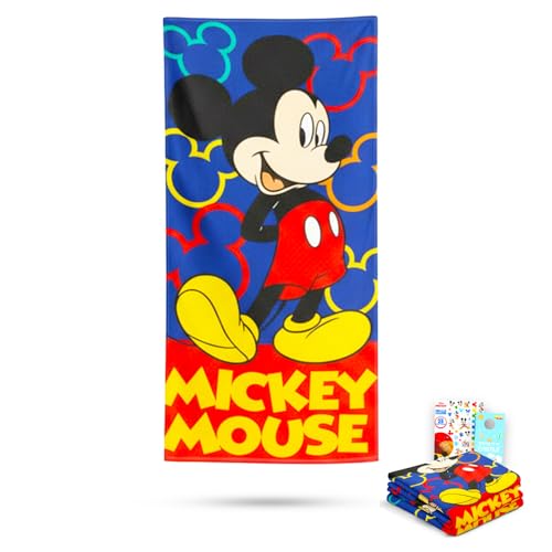 Disney Mickey Mouse Beach Towel Set - Bundle with 27 x 54 Microfiber Pool Towel Plus Tattoos More | Mickey Beach Towel for Kids Adults