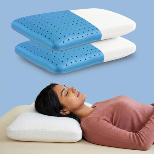 amazon basics Memory Foam Cooling Gel Orthopedic Pillow Set of 2 | Highly Breathable | Suitable for Shoulder Pain Relief, Back, Side & Stomach Sleeper