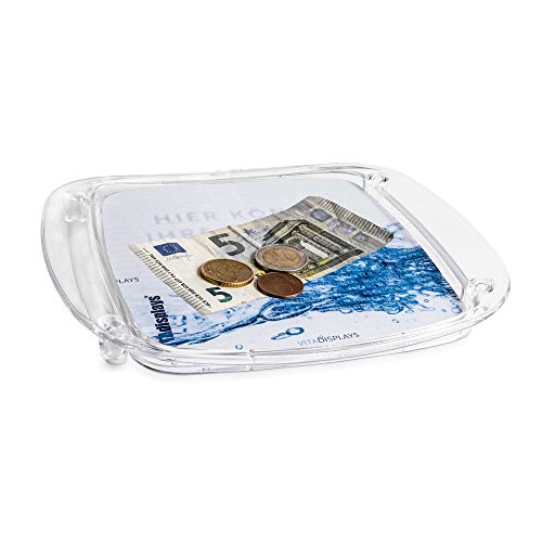 VITAdisplays® Zahlteller/Cash-Tray „ECONOMY“, transparent, individualisierbar durch Papiereinleger (PX-023)