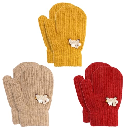TAGVO 3 paires Gants d'hiver pour Enfants 2 à 5 Ans, Gants Extensibles en Tricot Enfant, Gants Magique Gants Moufles extensibles pour enfants en bas âge...