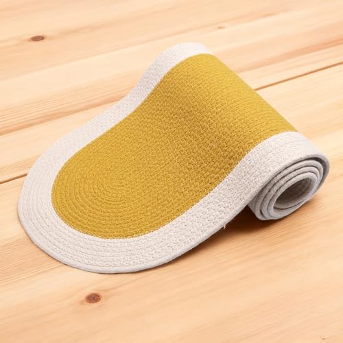 Image of Encasa XO Table Runner for 4 Seater | Handmade Ribbed Style Cotton | 30x137 cm | Yellow & Off White | for Dining & Center Table