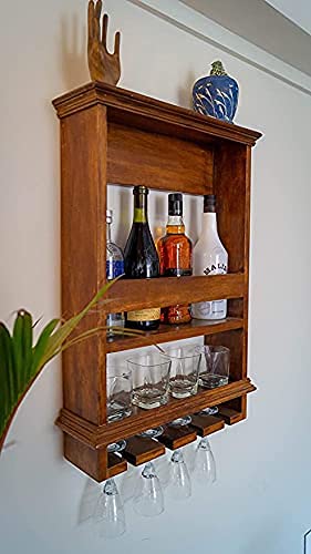 Image of CRAFT D ARTS Wall Hanging Design Bar| bar Cabinet for Home | bar Cabinet Design|bar Cabinet Accessories | bar Cabinet for Home bar | - Walnut Finish (25 /20 Inch)