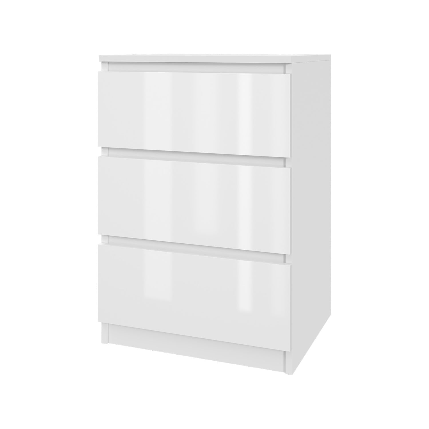 Mebligo - Kommode mit 3 Schubladen 50 cm Breit, Komodenschrank für Schlafzimmer, Wohnzimmer, Kinderzimmer, Jugendzimmer und Büro (B:50 x H:75 x T:40 cm) - Weiß Hochglanz