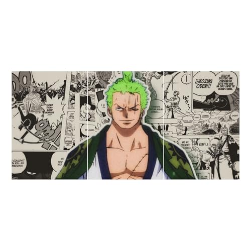 Image of Aniculture One Piece Roronoa Zoro Split Poster Set of 3, A3 Size Each - Panoramic Anime Wall Art Collage - 300 GSM Ultra HD Print Quality - Self-Adhesive - 36 x16 Inches Large Decor