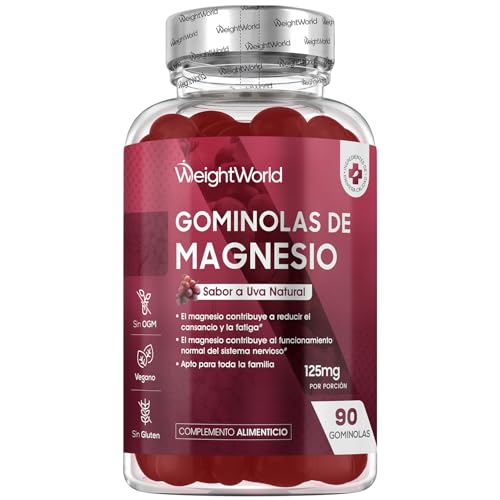 Citrato de Magnesio 125mg, 90 Gominolas Sabor a Uva, 45 Días de Suministro - Contribuye a la Reducción del Cansancio y la Fatiga (EFSA), Apto para Veganos, Sin Lactosa ni OGM