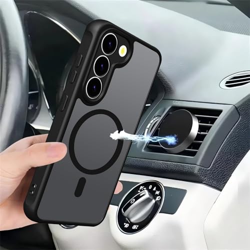 Image of USTIYA Magnetic Case for Samsung Galaxy S23 Plus S23+ Case Matte Acrylic Heavy Duty Camera Protector Cover Case Cell Phone Accessories with Strap Lanyard Black FGCX