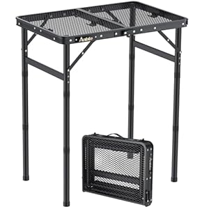 Anbte Folding Grill Table, Aluminum Camping Table Adjustable Height Max 27.5″ Picnic Table Outdoor Table, Lightweight, Portable Handle for Travel Cooking BBQ Picnic, 22.8″ x 16″, Black