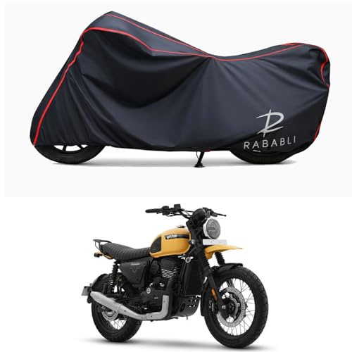 Image of Waterproof Bike Body Cover Compatible for | Yezdi Scrambler Single | Taffeta Fabric, Red Piping Design, Bottom Elastic Fit | Dustproof, Sun UV & Rain Protection for All Bikes