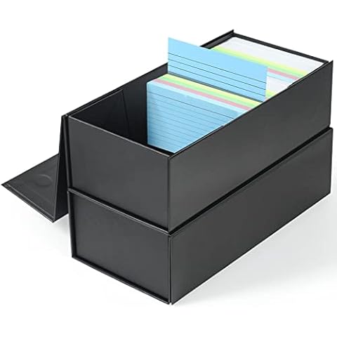 3x5 Index Card Holder Card File Box Organizer, Hold 1200 3x5-Inch Flash Cards 2 Pack Black Cover