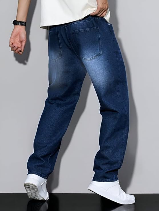 Image of INKKR Men Jeans||Regular Straight Fit Jean's||Loose Fit High Rise Denim Cotton Jeans||