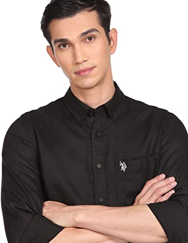 Image of U.S. Polo ASSN. Men's Solid Linen Tailored Fit Button Down Casual Shirt
