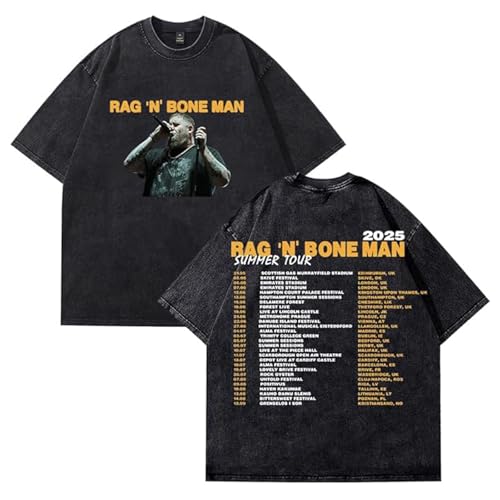 Cditoia T-Shirt for Women Men Print Singer Album Rag Merch 'n'Bone Man Casual Retro Washed Black Round Neck Short Sleeve Cotton Unisex Tops-s