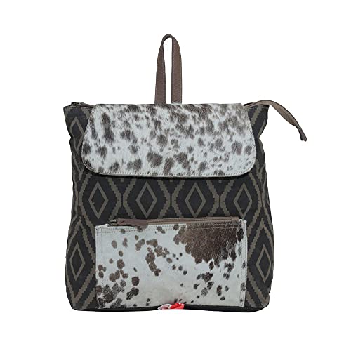 Myra Bag Western Leather Backpack Bag for Women - Flapover Upcycled Cowhide Bag Mocha Splashes