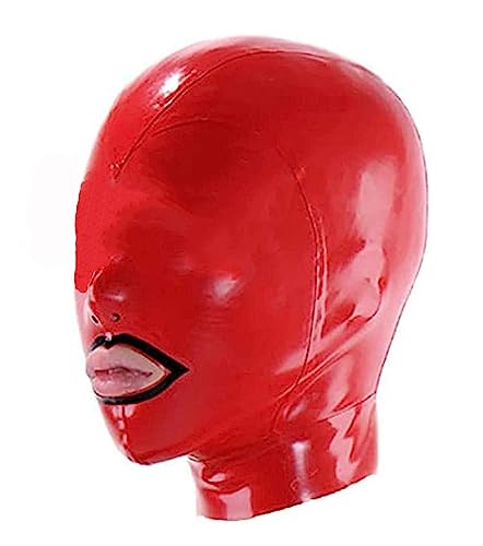 RVLAUGOAA Red Latex Hood Rubber HeadMask,Latex Head Cover,Back Zipper,Natural Latex Handmade for Unisex Cosplay Club Wear (XS)