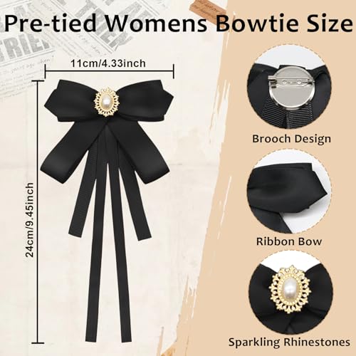 Image of LJBFNN Womens Bow Tie, Clip on Bow Ties Pre Tied Bowtie for Women Girls Ribbon Rhinestone Bow Tie for Shirt Uniform Wedding