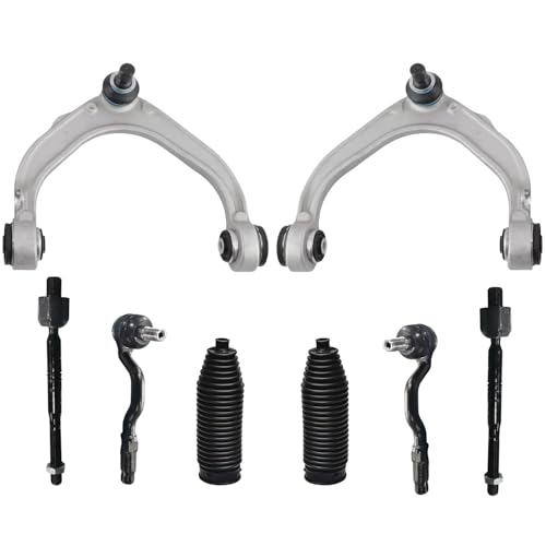 Image of Detroit Axle - 8pc Front End Suspension Kit for 2007-2013 BMW X5 2008-2014 X6, 2 Upper Control Arms with Ball Joints 4 Inner Outer Tie Rods 2 Boots 2009 2010 2011 2012 Replacement