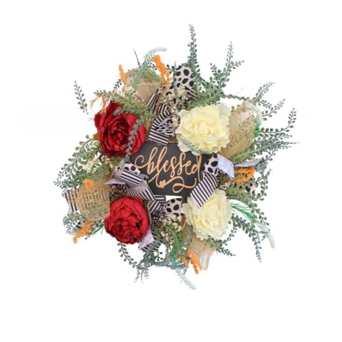 CashMuch Ghirlanda da appendere alla porta per festività e celebrazioni, decorazione per la casa con stoffa e legno, 40 x 40 x 7 cm, per Natale ed eventi