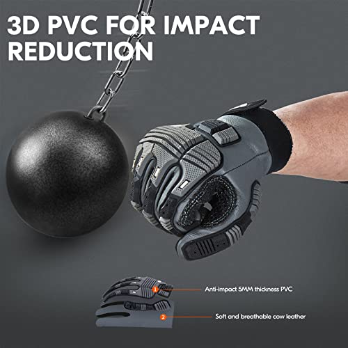 Vgo... 1Pair Safety Leather Work Gloves,Mechanics Gloves,Impact Gloves,Anti-Vibration Gloves,Rigger Gloves,Heavy Duty,Water Resistant(Size M,Gray,Ca7722Wr) #TOP2