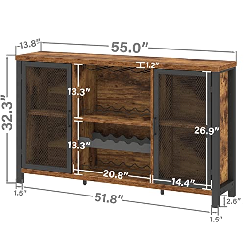 IBF-Rustic-Wine-Bar-Cabinet-Coffee-Bar-Cabinet-for-Liquor-and-Glasses-Farmhouse-Wood-Buffet-Sideboard-with-Storage-Rack-Wine-Liquor-Cabinet-for-Home-Kitchen-Dining-Room-Rustic-Brown-55-Inch IBF Rustic Wine Bar Cabinet Coffee Bar Cabinet for Liquor and Glasses Farmhouse Wood Buffet Sideboard with Storage Rack Wine Liquor Cabinet for Home Kitchen Dining Room Rustic Brown 55 Inch