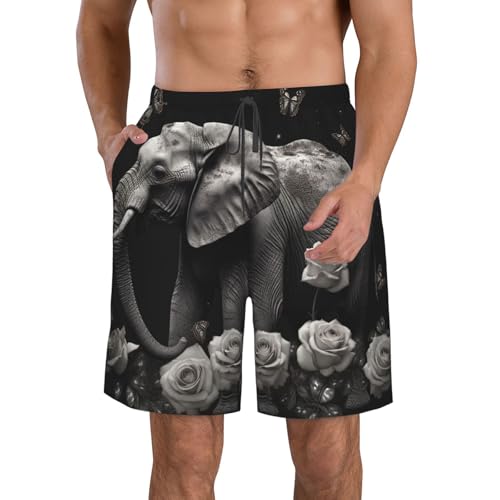 Men's Swim Trunks Elephant and Butterfly Quick Dry Board Shorts Mens Bathing Suit Beach Swimwear with Pockets