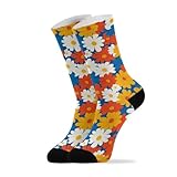 KLL Multi-daisy Colorful womenâs crew socks running casual wicking tube socks men (2-Pair)