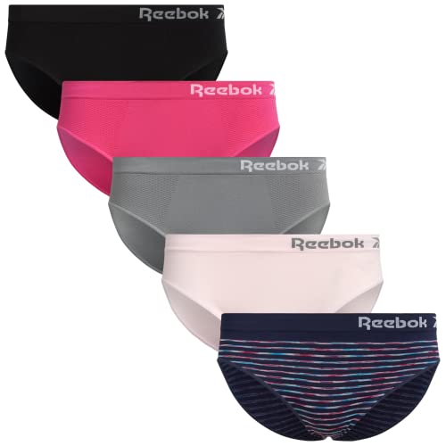 Reebok Women's Bikini Underwear - 5 Pack Stretch Performance Seamless Bikini Briefs - Breathable Underwear for Women (S-XL)