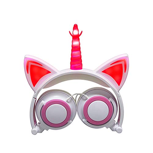 Preisvergleich Produktbild Yiwa Gaming Kopfhörer,Niedlichen Kinder Katze Ohr Kopfhörer verdrahtet einstellbar für Jungen Mädchen Tablet Kinder Stirnband Kopfhörer faltbar über am Ohr Spiel Headset White pink