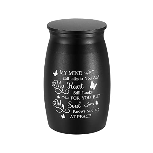 SOITIS 2.76 Inches Small Aluminum Black Letter Print Mini Urns for Human Ashes