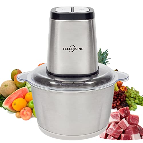 Telcuisine Electric Meat Grinder, 2L Stainless Steel Food Processors 400W Food Chopper with Egg Whisk for Meat, Onion, Vegetables & Fruits, Meat Blender with 4 Sharp Blades, 8-Cup Telcuisine Electric Meat Grinder, 2L Stainless Steel Food Processors 400W Food Chopper with Egg Whisk for Meat, Onion, Vegetables & Fruits, Meat Blender with 4 Sharp Blades, 8-Cup