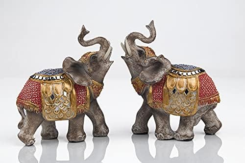 ABEESEA Wealth Lucky Elephant Figurine with Trunk Up Elephant Statue Collectible Figurines Perfect for Home Decor Gift,Golden and red