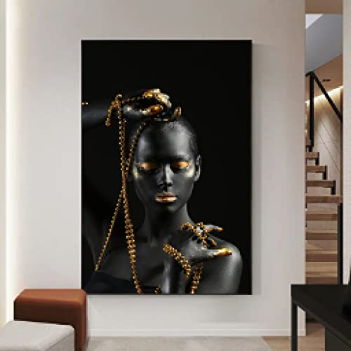 Tableau moderne africain avec détails dorés éclatants sur toile - 2