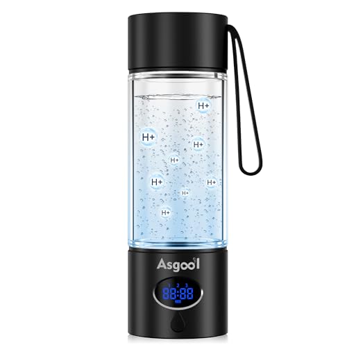 Hydrogen Water Bottle - 5000 PPB in 8 Minutes, Cyclic Mode for 8 Hours, Self Clean, Aluminum & Glass, 360ml Capacity, for Travel, Sports, Office, Home (Black)