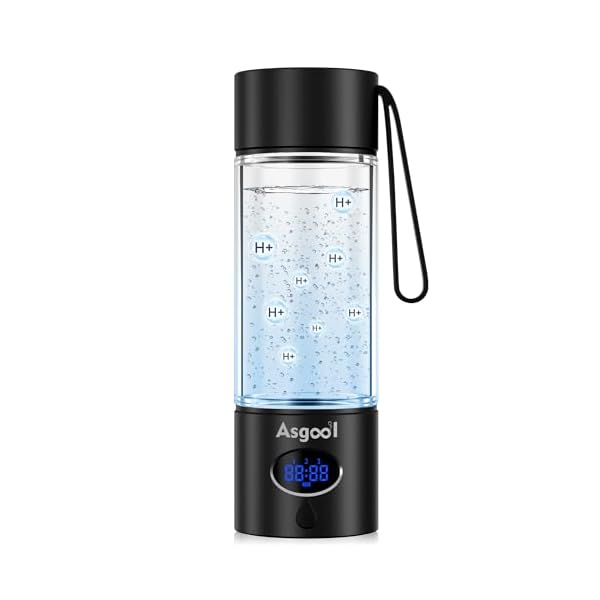 Hydrogen Water Bottle - 5000 PPB in 8 Minutes, Cyclic Mode for 8 Hours, Self Clean, Aluminum & Glass, 360ml Capacity, for Travel, Sports, Office, Home (Black)