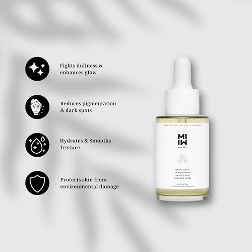 Image of MIWI 10% Vitamin C serum for oily skin with 5% Niacinamide, 2% Kojic Acid & Rice Water | Brightening & Pigmentation Serum for Glowing Skin | Unisex Serum | Korean Skincare Inspired | 30 ml