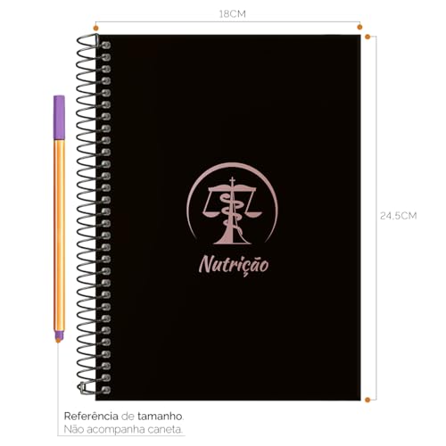 Caderno Colegial 10 Matérias Profissões Nutrição (Preto e Rosê)