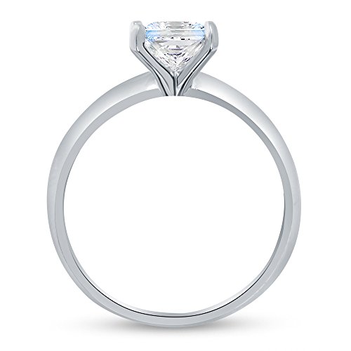 Solid 14k White Gold Princess Cut Knife-Edge Four Prong Solitaire Engagement Ring CZ Cubic Zirconia 1.0ct.2