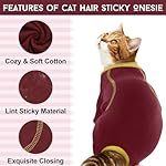 DENTRUN Cat Hair Sticky Onesie, Recovery Suit for Female Male After Surgery, Kitten Surgical Cone Alternative Shirt, Hair Spreading Prevent Clothes, Pajama Apparel, Red XXL - Image 4
