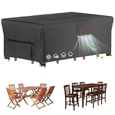Velway Patio Furniture Cover Waterproof - Heavy-Duty 500D Upgraded Tear-resistant Outdoor Table Chair Set Cover with Windproof Buckles&Large Air Vent Anti-UV Rectangle Furniture Covers 74"x47"x28"