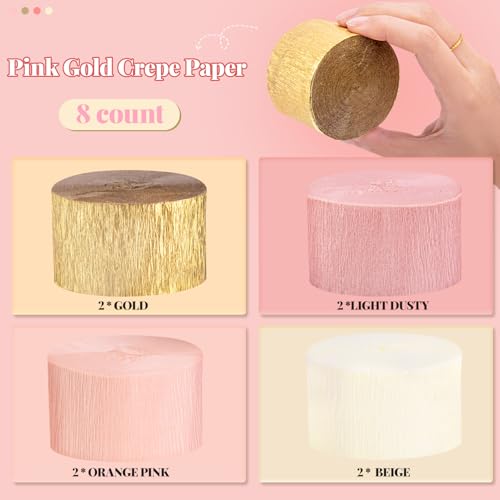 Image of Riqiaqia Streamers Party Decorations,8 Rolls Pink Gold Crepe Paper Streamers for Wedding, Birthday, Bachelorette, Bridal Showerand Baby Shower Girl