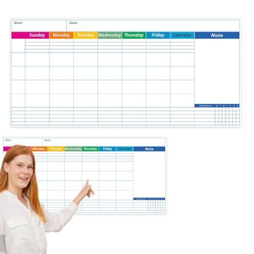 Dry Erase Calendar Board for Wall, 17 x 35 Inch, Weekly/Monthly Dry Erase Organizer - Reusable Whiteboard, Multifunctional Erase Wall Calendar, Planner