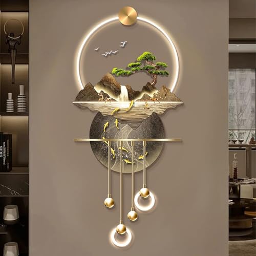 3D Wall Art Decor, Wall Sculptures Wall Hanging Art with Led Light, Wall Art Decorations Lamp, Oriental Decor Traditional Chinese Wall Hanging Painting，Luxury Gifts for Living Room Bedroom Decoration(