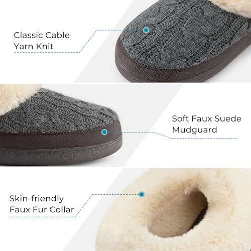 HomeTop Women's Knitted Clog Slippers Comfy Warm Memory Foam Non-slip Indoor House Shoes with Fuzzy Collar4
