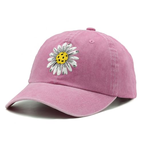 Kids Pickleball Hat for Toddler Girls Ages 2-6, Embroidered Adjustable Vintage Washed Baseball Cap, Pink4