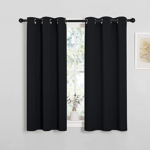 Image of NICETOWN Halloween Bathroom Blackout Curtains and Drapes, Black Solid Thermal Insulated Grommet Blackout Drapery Panels for Window (2 Panels, 34 inches Wide by 45 inches Long, Black)